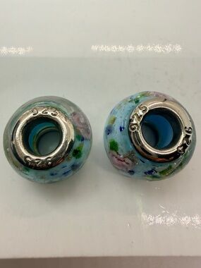 Sterling Silver Blue Murano Style Glass Charm European Bracelet Bead